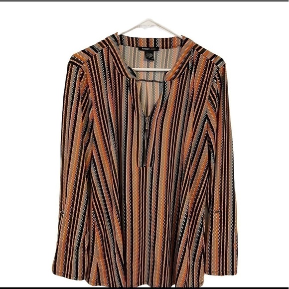 Robert Louis Tops - ROBERT LOUIS Striped Zippered Blouse Top Shirt